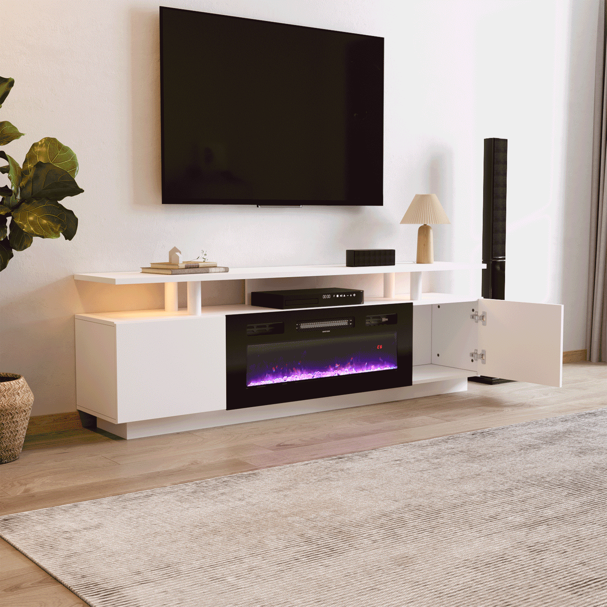 70-Inch Electric Fireplace TV Stand | 12 Flame Colours & Remote Control