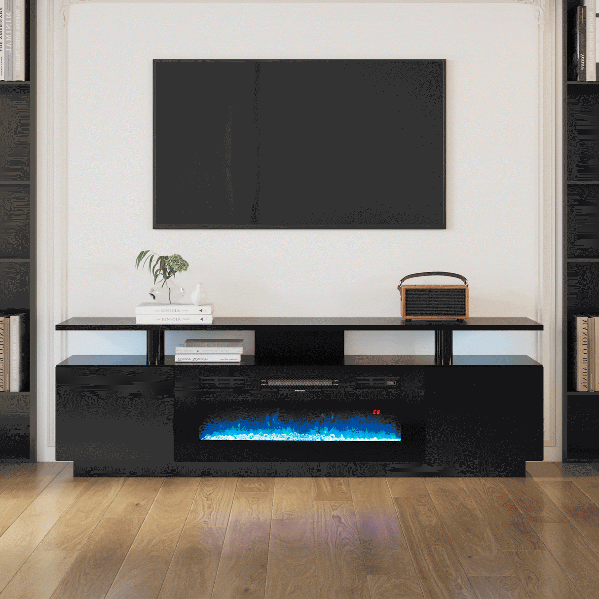 70-Inch Electric Fireplace TV Stand | 12 Flame Colours & Remote Control