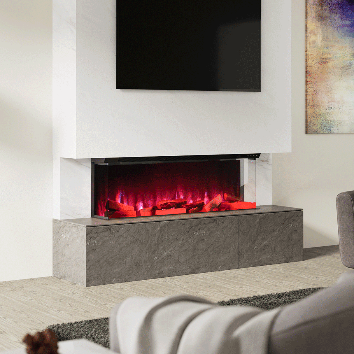 Wifi-Enabled 2/ 3-Sided Built-in Electric Fireplace with Crackling Sound