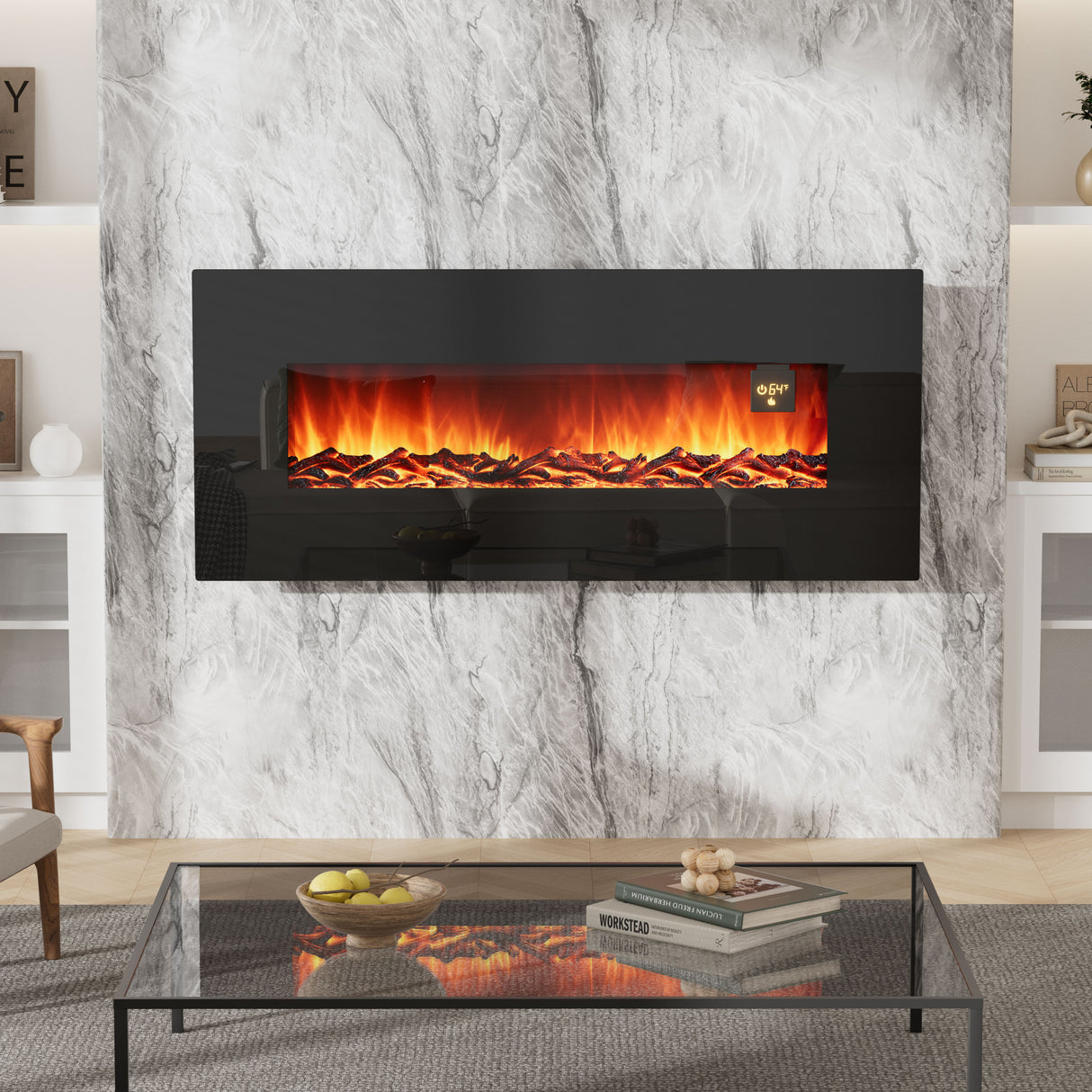 50 Inch Wall Mounted Electric Fireplace with Remote