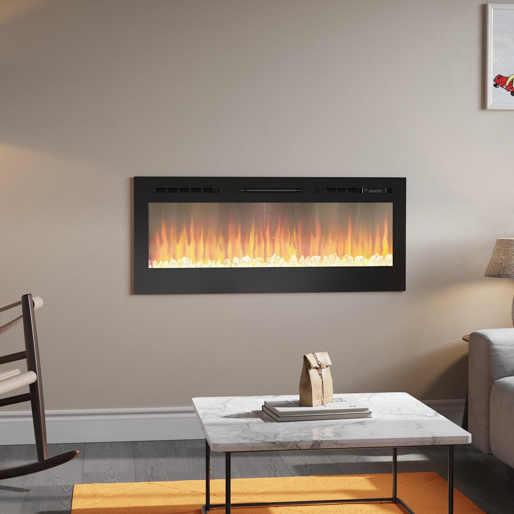 36/40/50/60inch Built-in Electric Fireplace with LED Display, Realistic Flame Effect with Logs and Crystal