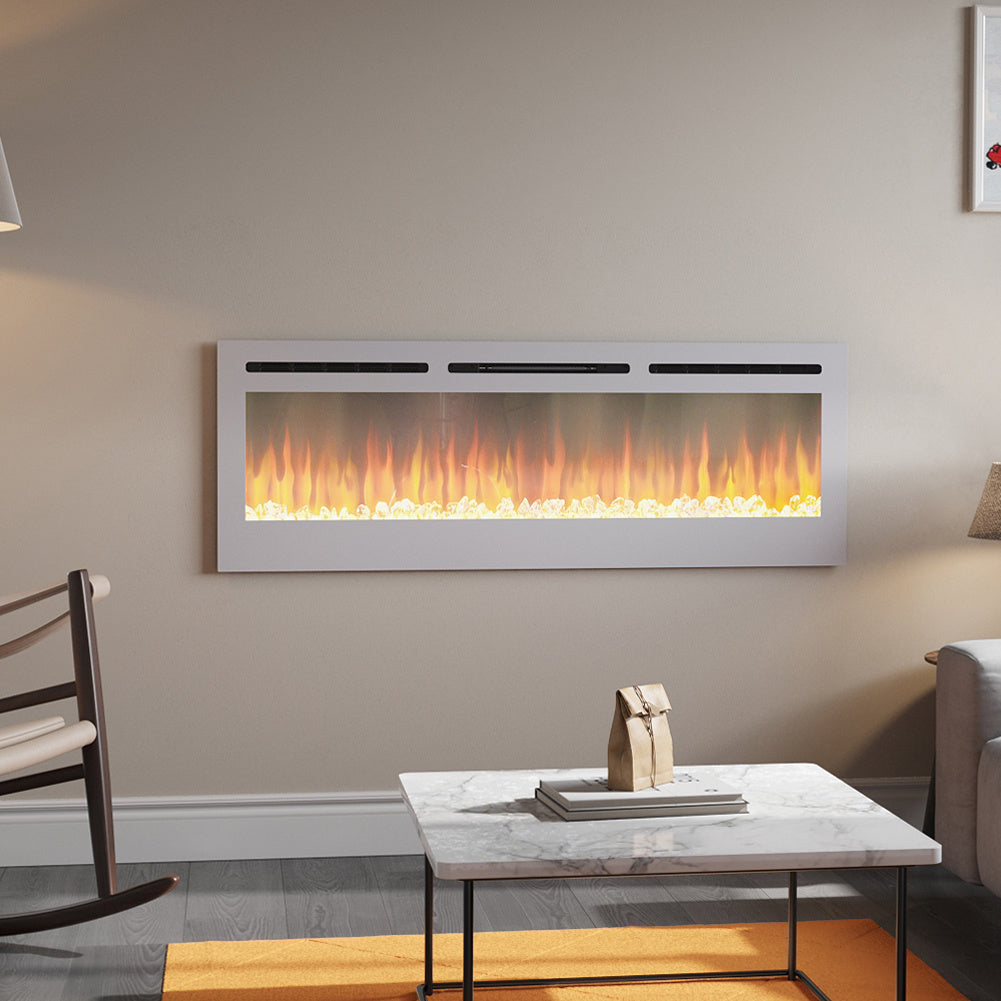 36/40/50/60inch Built-in Electric Fireplace with LED Display, Realistic Flame Effect with Logs and Crystal