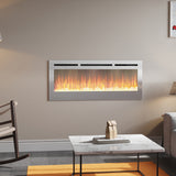 36/40/50/60inch Built-in Electric Fireplace with LED Display, Realistic Flame Effect with Logs and Crystal