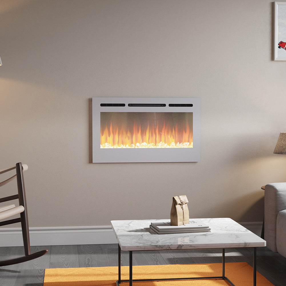 36/40/50/60inch Built-in Electric Fireplace with LED Display, Realistic Flame Effect with Logs and Crystal