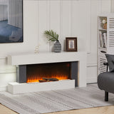 50-Inch LED Wall Mounted Electric Fire with White Wooden Frame