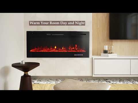 60 Inch Wall-Mounted Electric Fireplace with LED Flame Effects & Remote Control