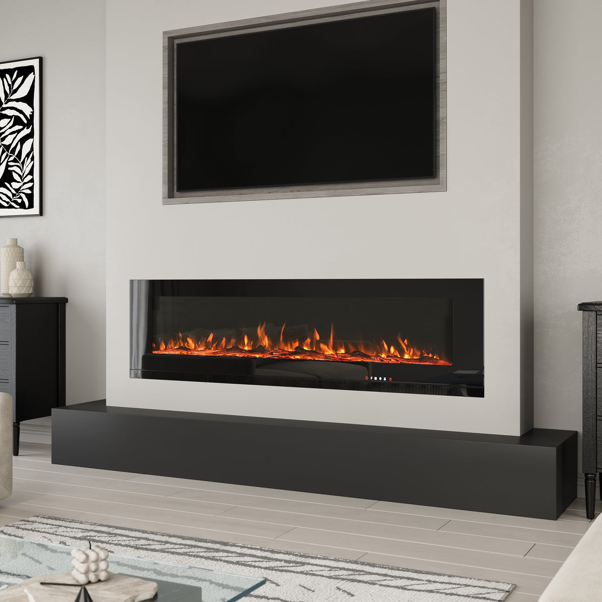 Deluxe Modern Electric Fireplace - built-in - log burner - media wall with tv above