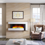 50-Inch LED Wall Mounted Electric Fire with White Wooden Frame