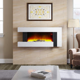 50-Inch LED Wall Mounted Electric Fire with White Wooden Frame