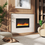 36/40/50/60inch Built-in Electric Fireplace with LED Display, Realistic Flame Effect with Logs and Crystal