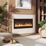 36/40/50/60inch Built-in Electric Fireplace with LED Display, Realistic Flame Effect with Logs and Crystal